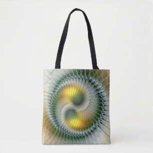 Yin Yang Grün Gelb Abstrakte Farbige Fraktal Tasche