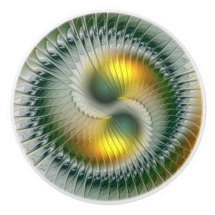 Yin Yang Grün Gelbe Abstrakte Farbige Fraktale Keramikknauf