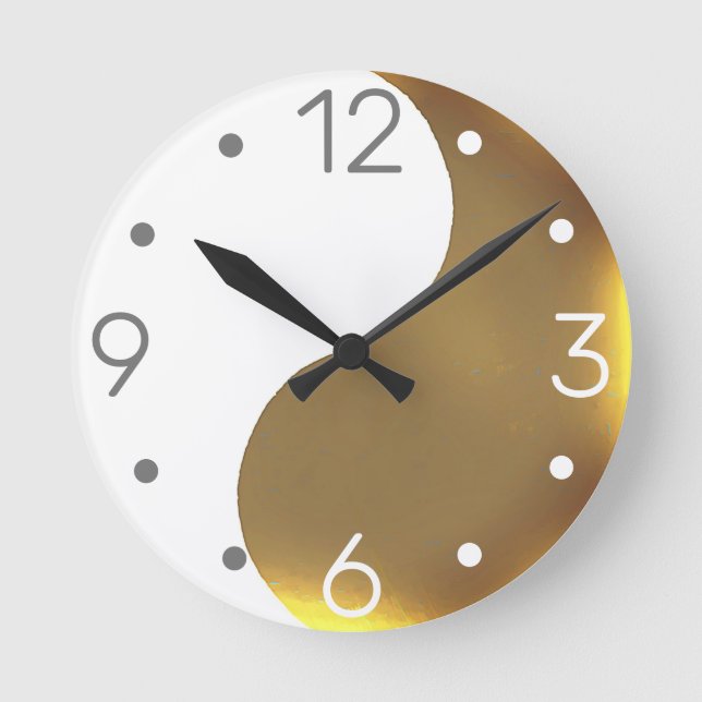 Yin Yang - grunge golden & weiß Runde Wanduhr (Vorderseite)