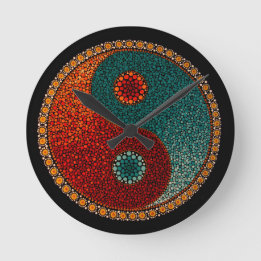 Yin Yang Hand Painted Mandala Runde Wanduhr