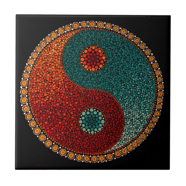 Yin Yang handgemalte Mandala Fliese (Vorderseite)