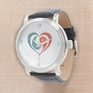 Yin Yang Heart Artistic Leather Armbanduhr