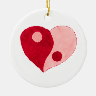 Yin Yang Heart (Rot/Rosa) Keramikornament