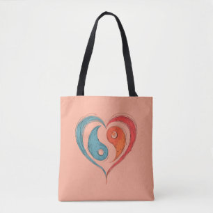 Yin Yang Heart Tote Bag - Personalisiert Tasche