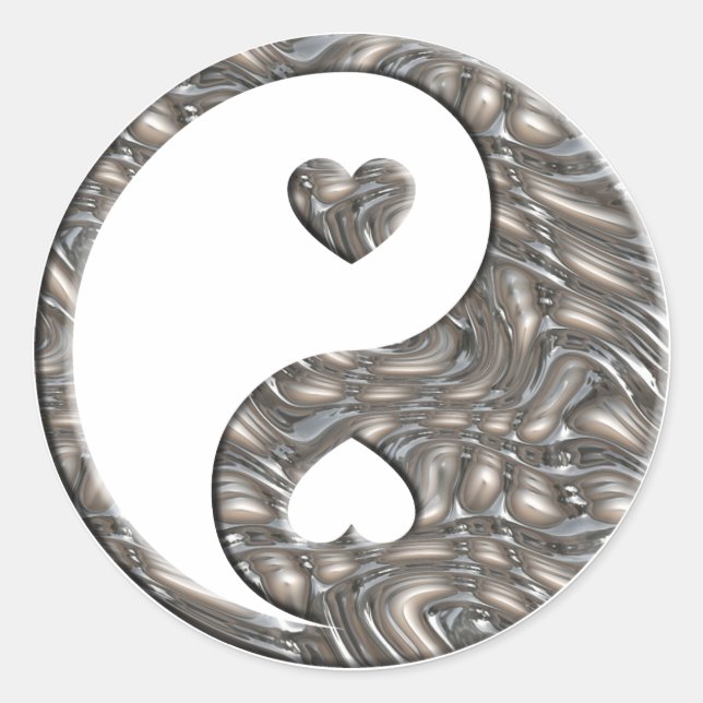 Yin & Yang / Hearts SILVER Runder Aufkleber (Vorderseite)