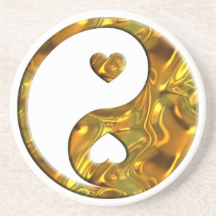 Yin & Yang / Herz Gold Sandstein Untersetzer