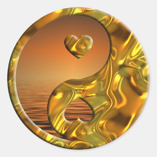 Yin & Yang / Herz Gold | Sonnenuntergang Runder Aufkleber (Vorderseite)