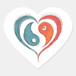 Yin Yang Herz Kunstvolles Balance-Symbol Herz-Aufkleber