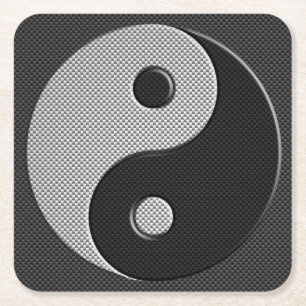 Yin Yang in Carbon Fibre Print Style Rechteckiger Pappuntersetzer