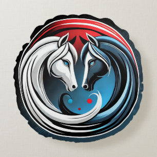 Yin-Yang-inspiriertes abstraktes Pferdedesign Rundes Kissen