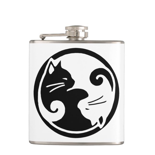 Yin Yang Katzen-Flasche Flachmann (Vorderseite)