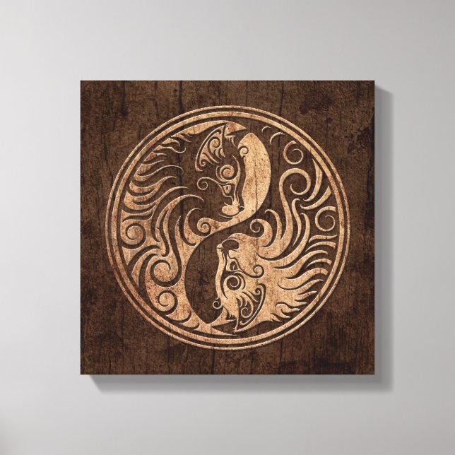 Yin Yang Katzen mit holzkörniger Wirkung Leinwanddruck (Vorderseite)