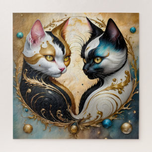 Yin-Yang-Katzen mit magischen kosmischen Elementen