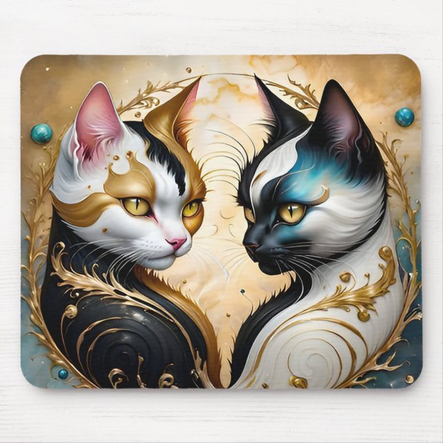 Yin-Yang Katzen mit magischen kosmischen Elementen Mousepad (Vorne)