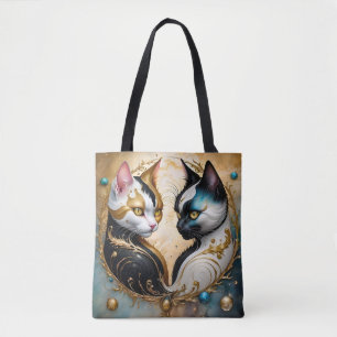 Yin-Yang Katzen mit magischen kosmischen Elementen Tasche