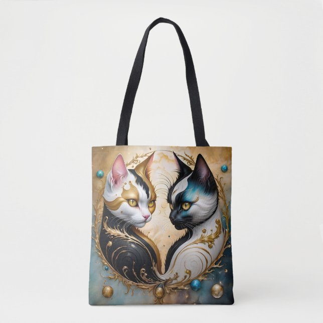 Yin-Yang Katzen mit magischen kosmischen Elementen Tasche (Vorderseite)