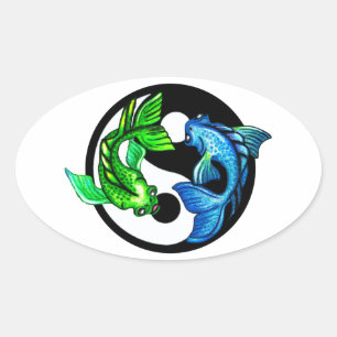 Yin-Yang Koi Design Ovaler Aufkleber