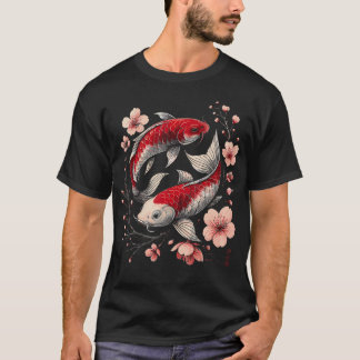Yin Yang Koi Fisch Sakura Japanisches Floral T-Shirt