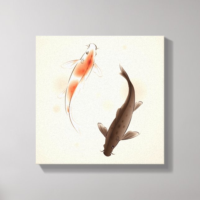 Yin Yang Koi fischen in orientalischen Malereien Leinwanddruck (Vorderseite)
