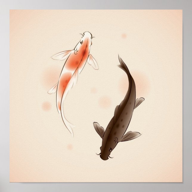 Yin Yang Koi fischen in orientalischen Malereien Poster (Vorne)