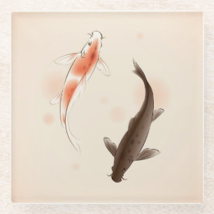 Yin Yang Koi fischt in der orientalischen Glasuntersetzer
