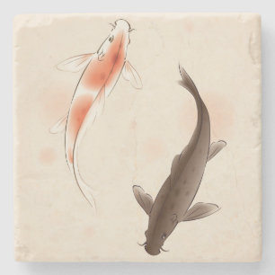 Yin Yang Koi fischt in der orientalischen Steinuntersetzer