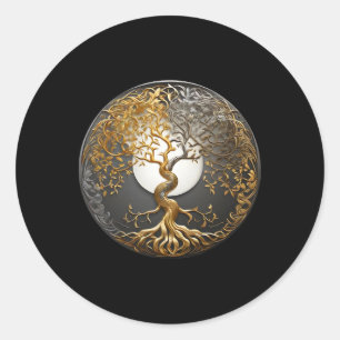Yin Yang Lebensbaum Buddhistisches Taoistisches Sy Runder Aufkleber