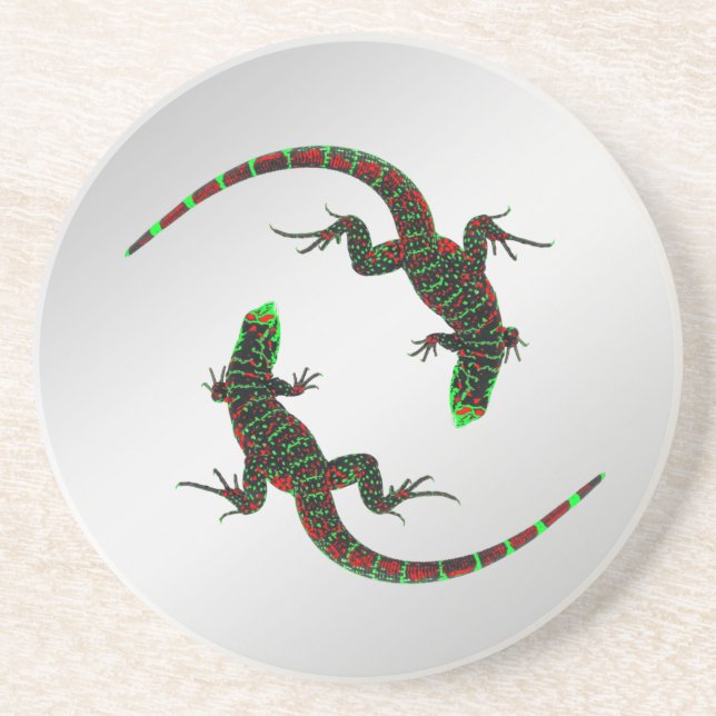 Yin Yang Lizards Silver Getränkeuntersetzer (Vorne)