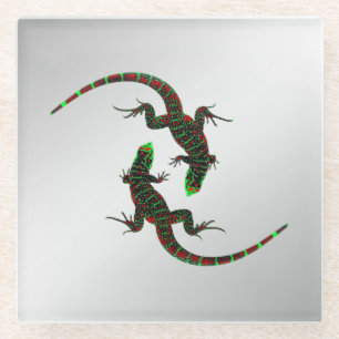 Yin Yang Lizards Silver Glasuntersetzer