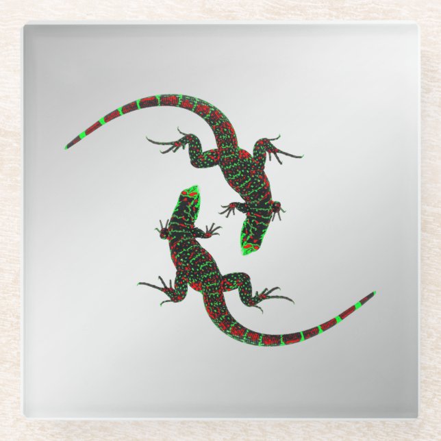 Yin Yang Lizards Silver Glasuntersetzer (Vorderseite)