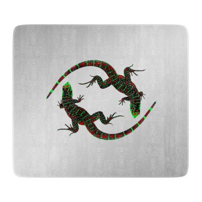 Yin Yang Lizards Silver Schneidebrett (Vorderseite)