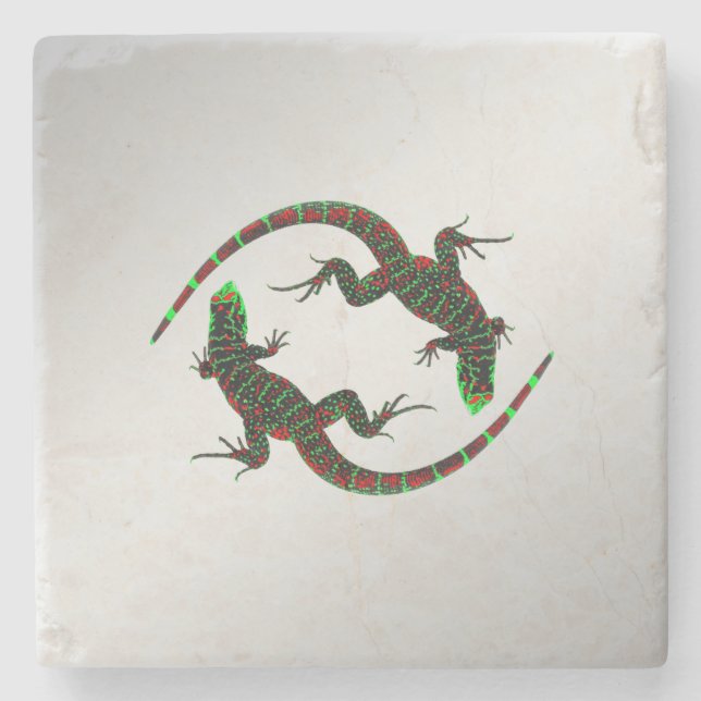 Yin Yang Lizards Silver Steinuntersetzer (Vorderseite)