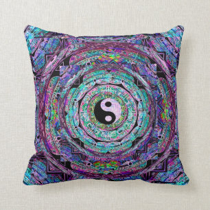 Yin Yang Mandala in den lila Farben Kissen