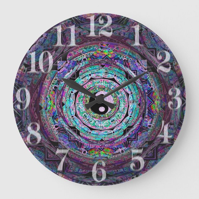 Yin Yang Mandala in Purple Colors Große Wanduhr (Vorderseite)
