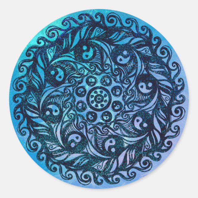 Yin Yang Mandala Nature Floral Blume Mandalase Runder Aufkleber (Vorderseite)