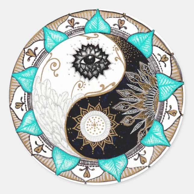 Yin Yang Mandala Runder Aufkleber (Vorderseite)