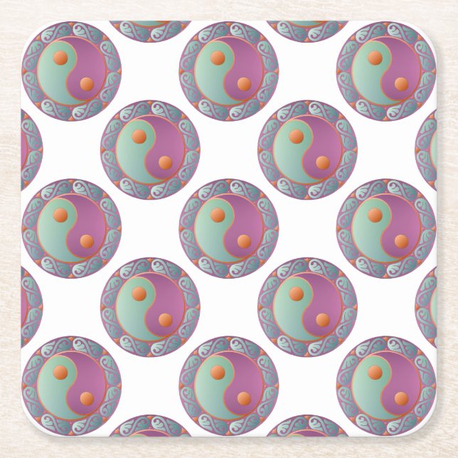 Yin Yang Medallion Violet Turquoise Rechteckiger Pappuntersetzer (Vorderseite)