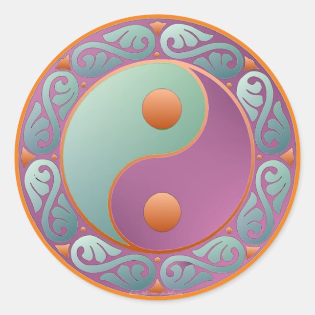 Yin Yang Medallion Violet Turquoise Runder Aufkleber (Vorderseite)