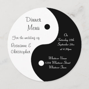 Yin Yang Menu Dîner Mariage Noir Et Blanc