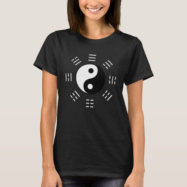 Yin Yang mit Bagua Trigram Symbols I-Ching T-Shirt (Vorderseite)