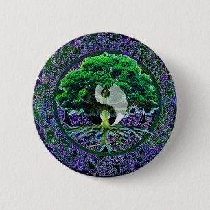 Yin Yang mit Baum des Lebens Button