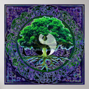 Yin Yang mit Baum des Lebens Poster