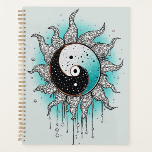 Yin Yang mit botanischen strahlenden Details Planer