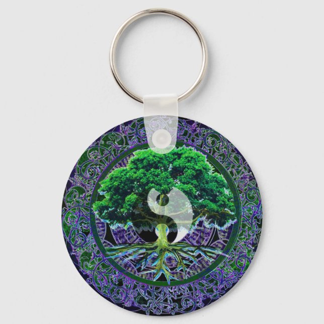 Yin Yang mit dem Baum des Lebens Schlüsselanhänger (Vorderseite)