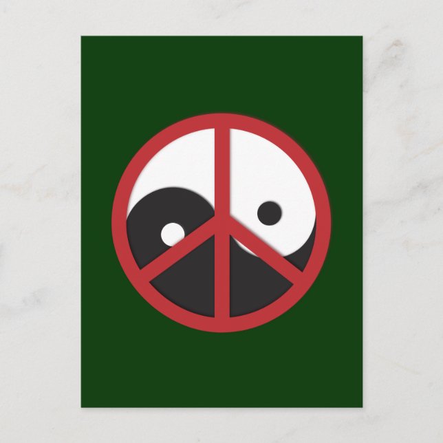 Yin-Yang mit Friedenszeichen - rot Postkarte (Vorderseite)