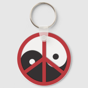 Yin-Yang mit Friedenszeichen - rot Schlüsselanhänger