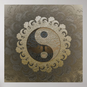 Yin Yang mit Tree of Life von Amelia Carrie in tan Poster