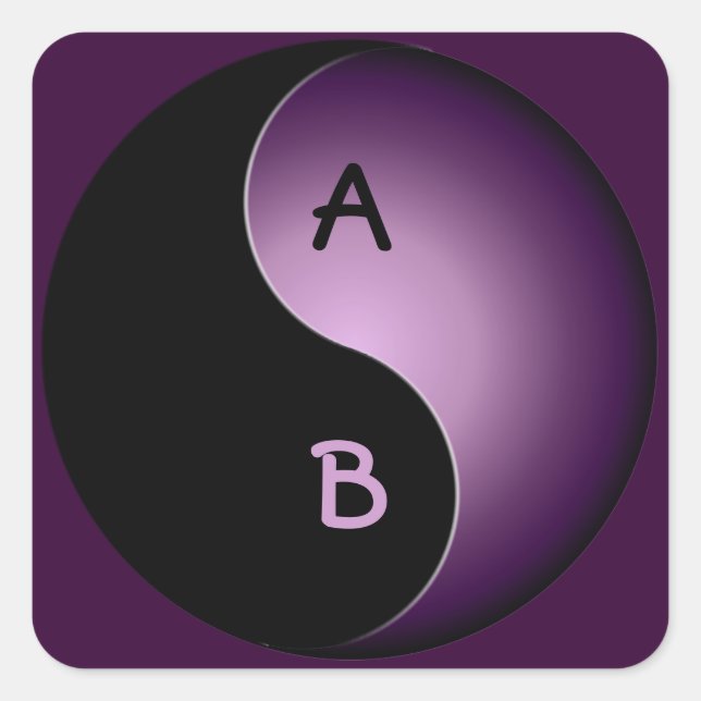 Yin-Yang-Monogramm - lila Quadratischer Aufkleber (Vorderseite)