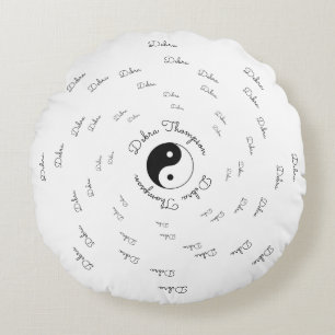 Yin Yang - Name personalisiert kreisförmig Rundes Kissen