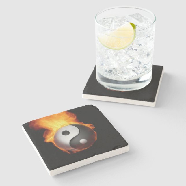 Yin Yang on Fire Steinuntersetzer (Seitenansicht)